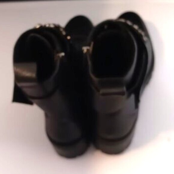 Karl Lagerfeld Paris Pippa Black Leather Bejeweled SideZip Lug-Sole Combat Boots - Picture 6 of 7